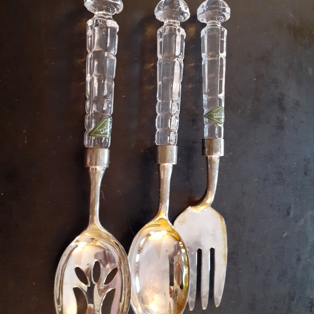 EXQUISITE Shannon Crystal Handle 11'" Silverplated Serveware 3 pcs.